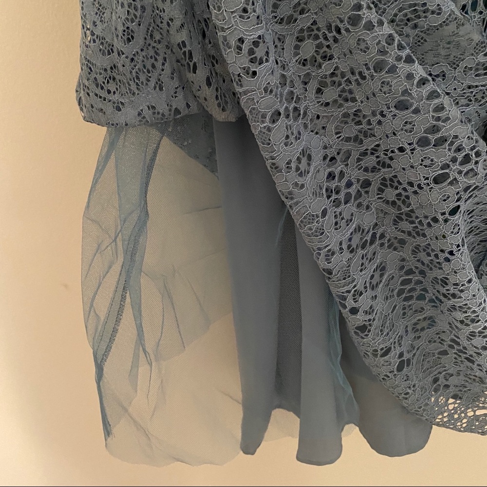 Blue Lace Midi Dress with ribbon tie and open back - Picture 13 of 13